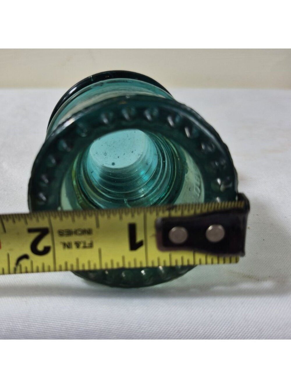 Vintage Brookfield Aqua Glass Insulator With Amber Swirls Embossed Markings - Picture 7 of 7